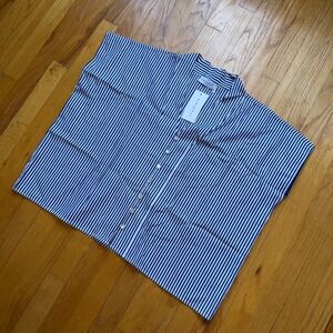 Harshman Waverly Blue White Cotton Boxy Button Down Top L NEW Preppy Minimalist